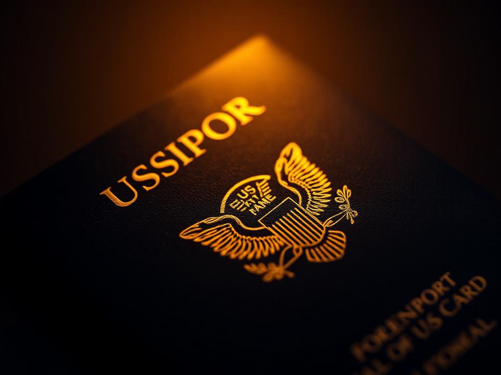 Passaporte americano com detalhes em dourado